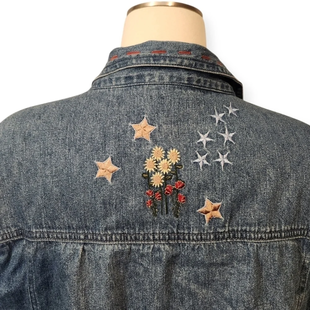 CJ BANKS VINTAGE EMBROIDERED DENIM SHACKET FLORAL STARS AMERICAN FLAG SZ 16W
